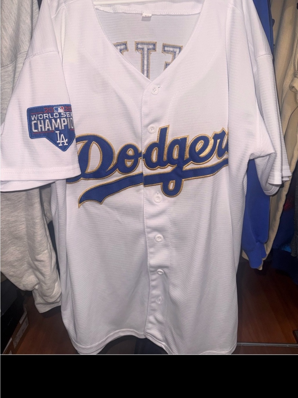 Los Angeles Dodgers White Home Jersey with World Series Patch Mens Medium